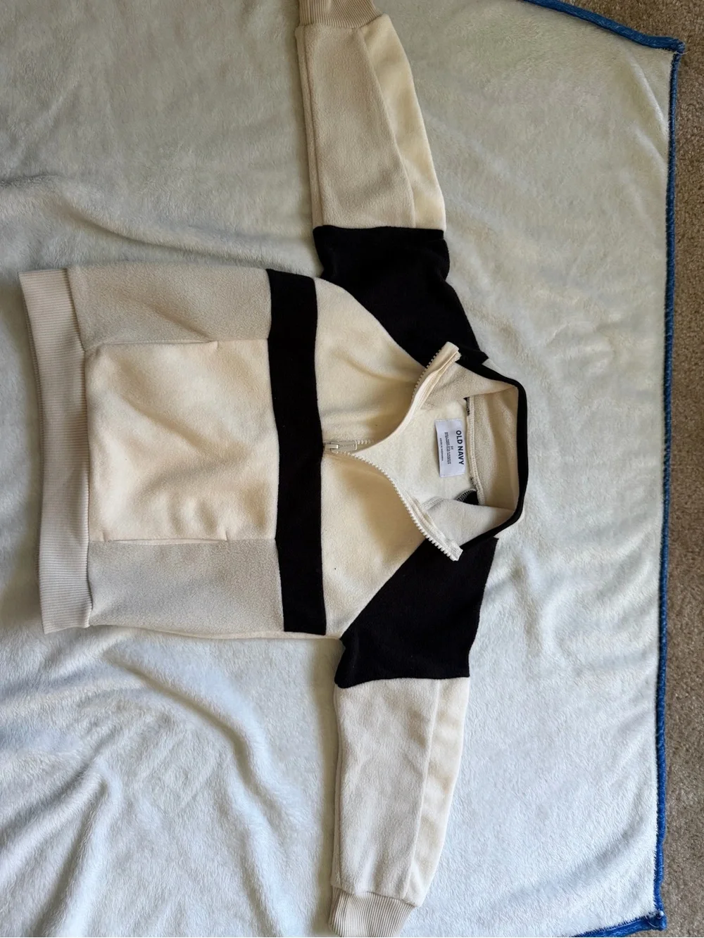 Old Navy Kids Cream and Black Half-Zip Fleece Pullover